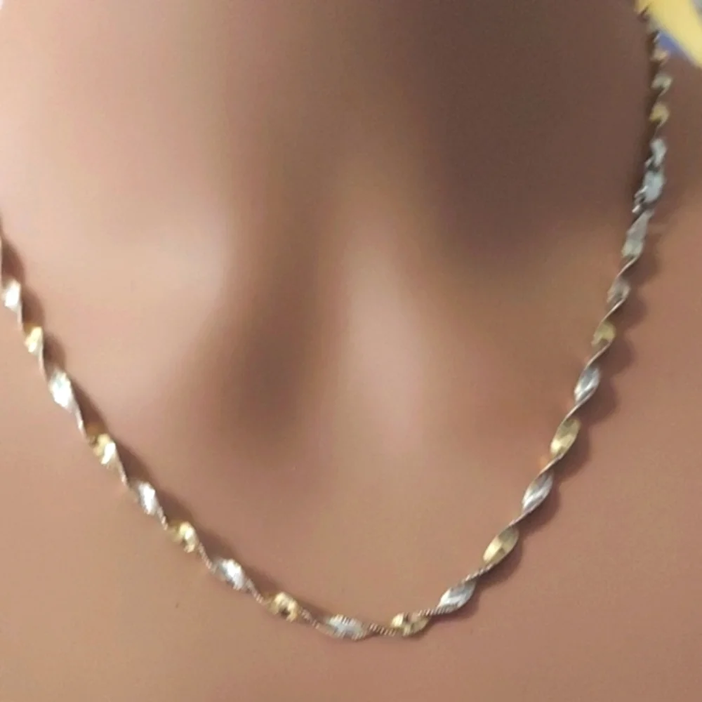 Vintage Danecraft Twisted Herringbone Gold Plate on Sterling Silver Necklace